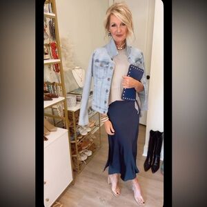 Classic Navy Satin Slip Skirt - Women